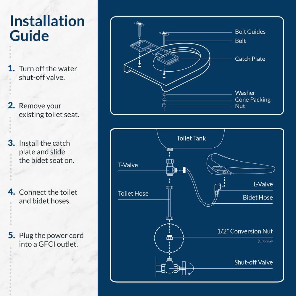 Bio Bidet BB-2000R BB2000 Round Bidet Toilet Seat, Heated Seat with Warm Air Dryer and Temperature Control