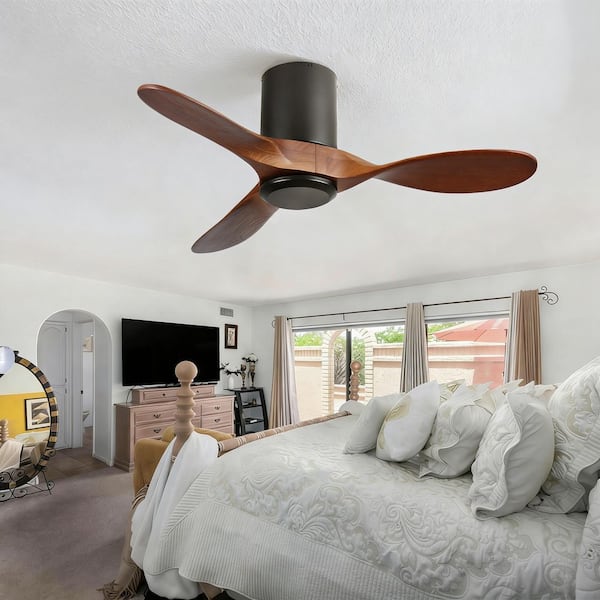 42 in. Black 3-Wood Blades Flush Mount Standard Ceiling Fan with DC Motor and Remote Included
