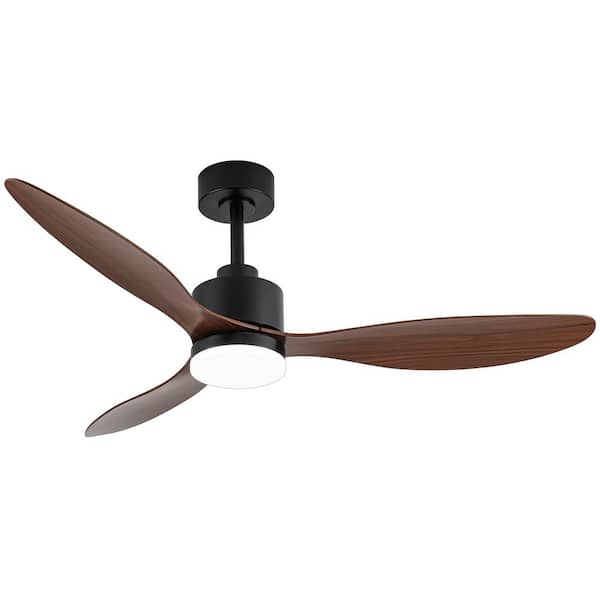 Breezary Sawyer 52 in. Integrated LED Indoor Brown-Blade Black Ceiling Fans with Light and Remote Control