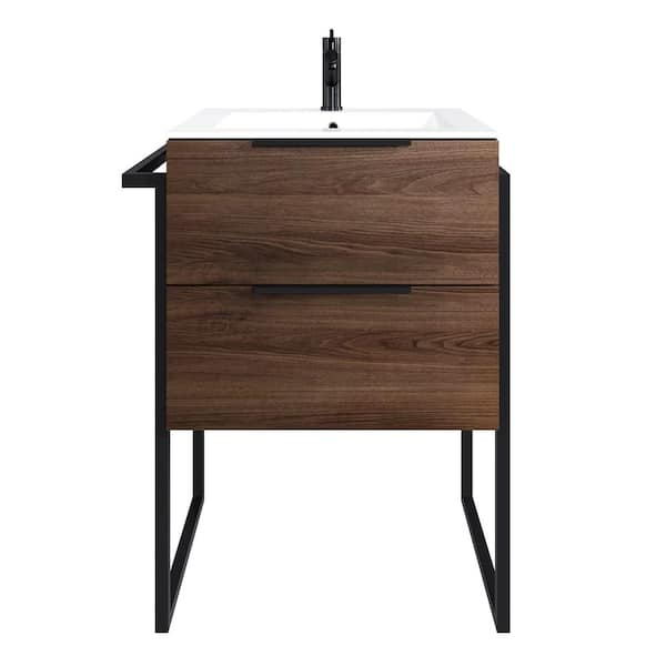 Marina 27 in. Single Sink Dark Walnut Bath Vanity with White Porcelain Top (Assembled)