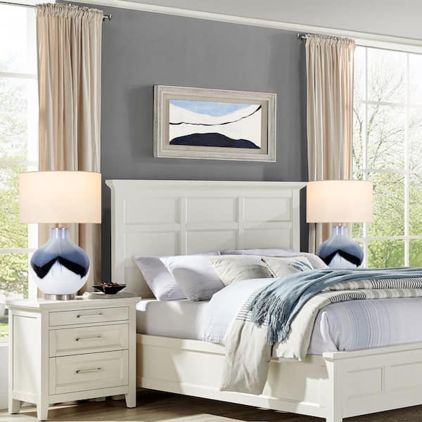 25 in. Modern Blue and White Table Lamp, Large Glass Bedside Lamp with Fabric Shade for Living Room Bedroom Decor