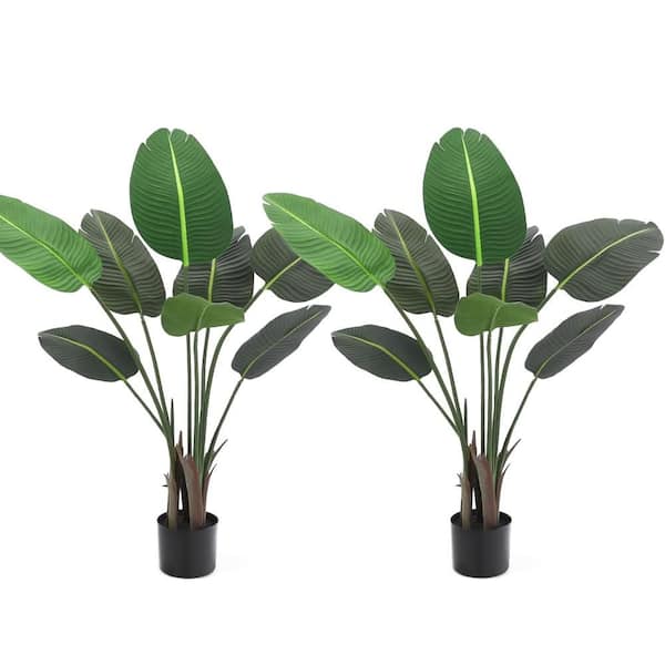 Unbranded 2pcs 4 ft. Artificial Palm Tree, Bird of Paradise Artificial Plant with 8 Trunks, Natural Floor Plant Faux Banana Tree