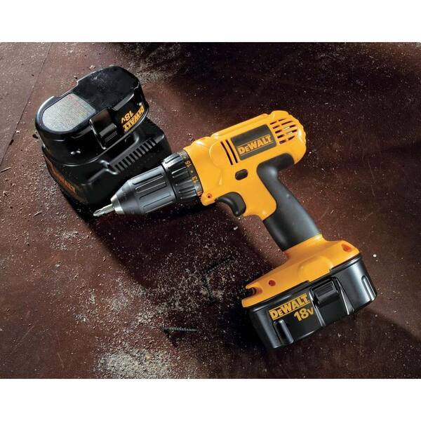 DEWALT - 18-Volt NiCd Cordless 1/2 in. Compact Drill/Driver Kit with (2) Batteries 1.2Ah, Charger and Contractor Bag
