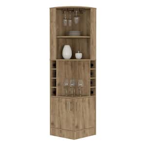 18.4 in. W x 18.4 in. D x 71.1 in. H Brown Triangle Linen Cabinet with 8 Wine Cubbies and 4 Shelves