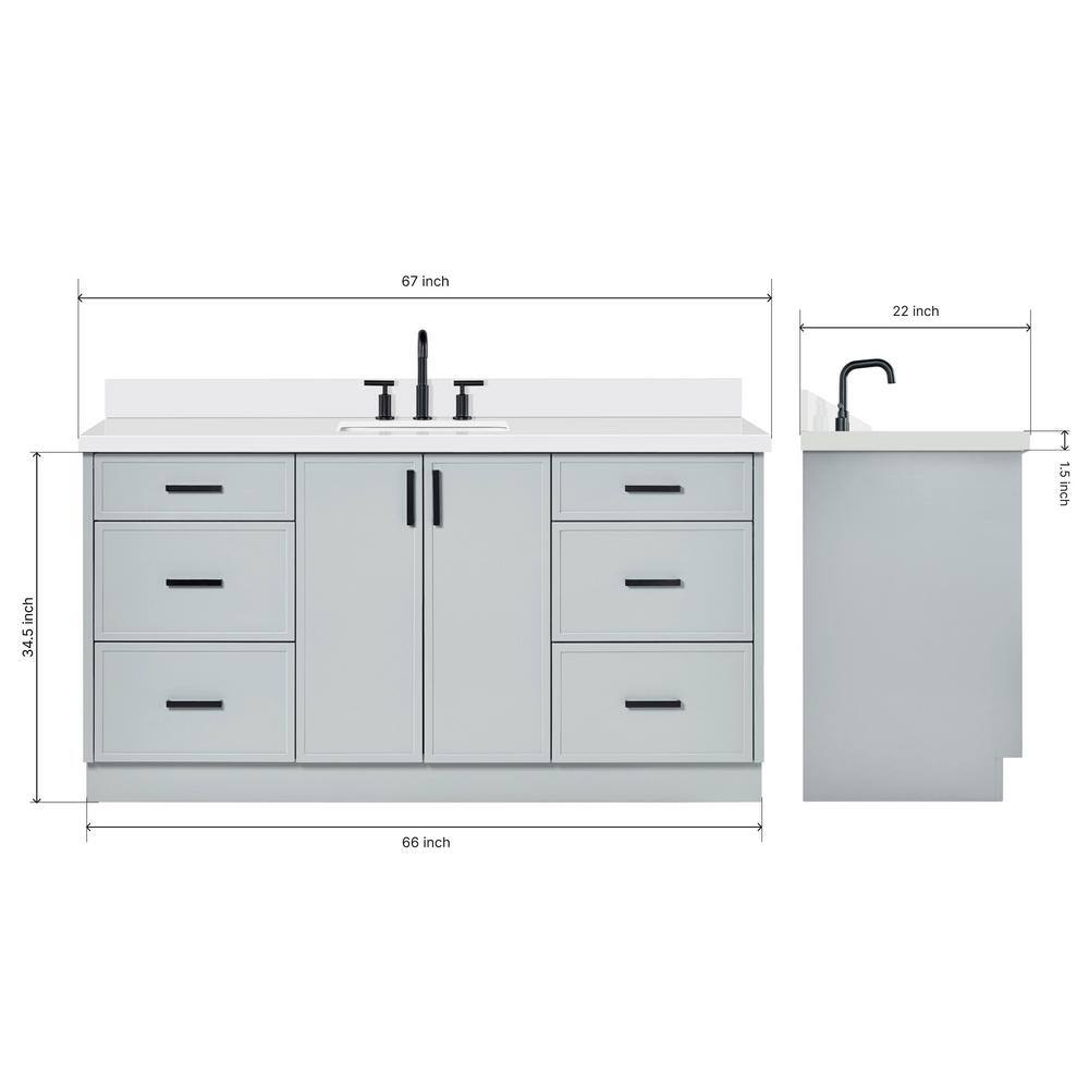 Kelly 67" Light Gray Wood Single Sink Vanity with White Quartz Top