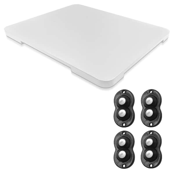 15.7 in. W x 0.6 in. H x 13 in. D White Appliance Slider 360° Rolling Tray for Coffee Maker, Bamboo Serving Tray