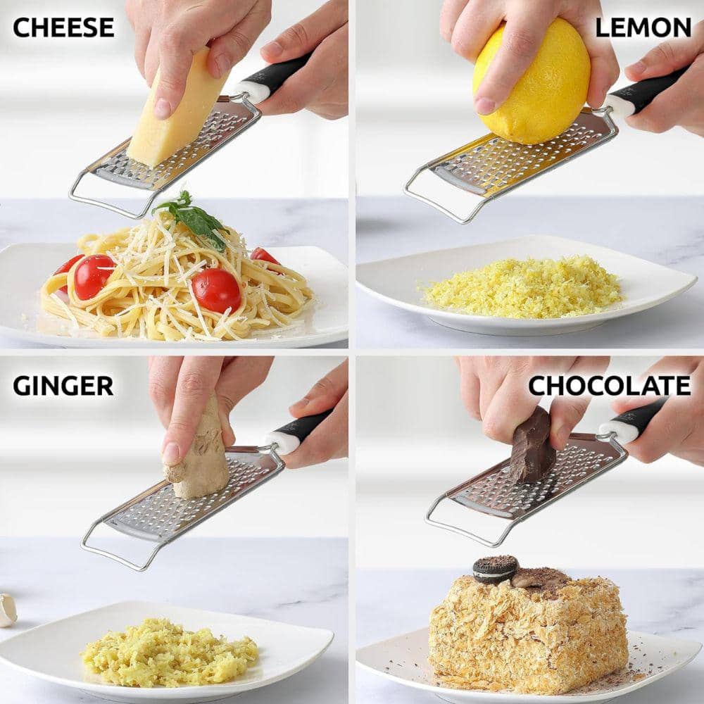 Black Stainless Steel Handheld Cheese Grater with Soft Grip Handle