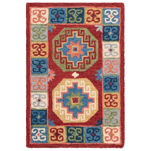 Aspen Red/Blue Doormat 2 ft. x 4 ft. Border Geometric Emblems Area Rug