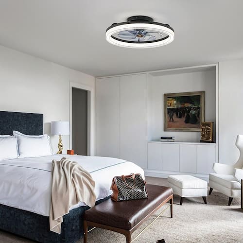 20 in. LED Indoor Bladeless App Control Low Profile Black Ceiling Fan with Light for Bedroom Lighting Lighting