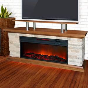 60-In. Faux Stone Media Fireplace Heater w/ Remote, Timer, Adjustable Flame, Temperature Settings, Safety Switch