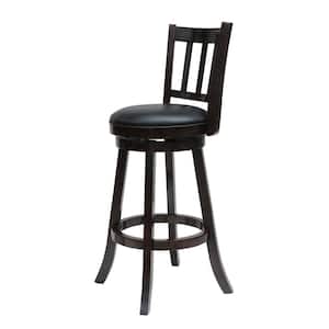 38.5 in. Brown Low Back Wooden Frame Bar Stool with Leather Seat
