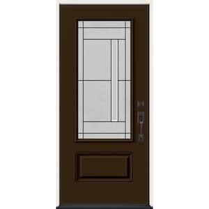 36 in. x 80 in. Left-Hand 3/4 Lite Decorative Glass Atherton Dark Chocolate Fiberglass Prehung Front Door