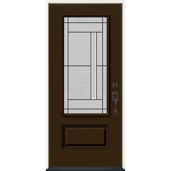 JELD-WEN 36 in. x 80 in. Left-Hand 3/4 Lite Decorative Glass Atherton Dark Chocolate Fiberglass Prehung Front Door