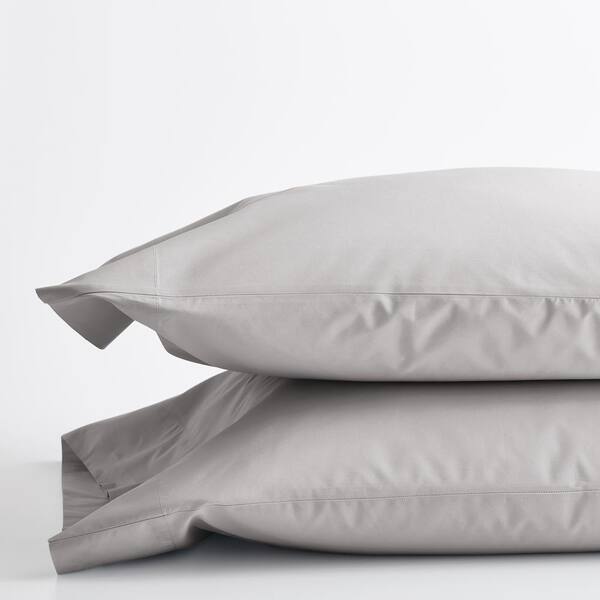 The Company Store Company Cotton Gray Smoke Solid 300-Thread Count Cotton Percale Standard Pillowcase (Set of 2)