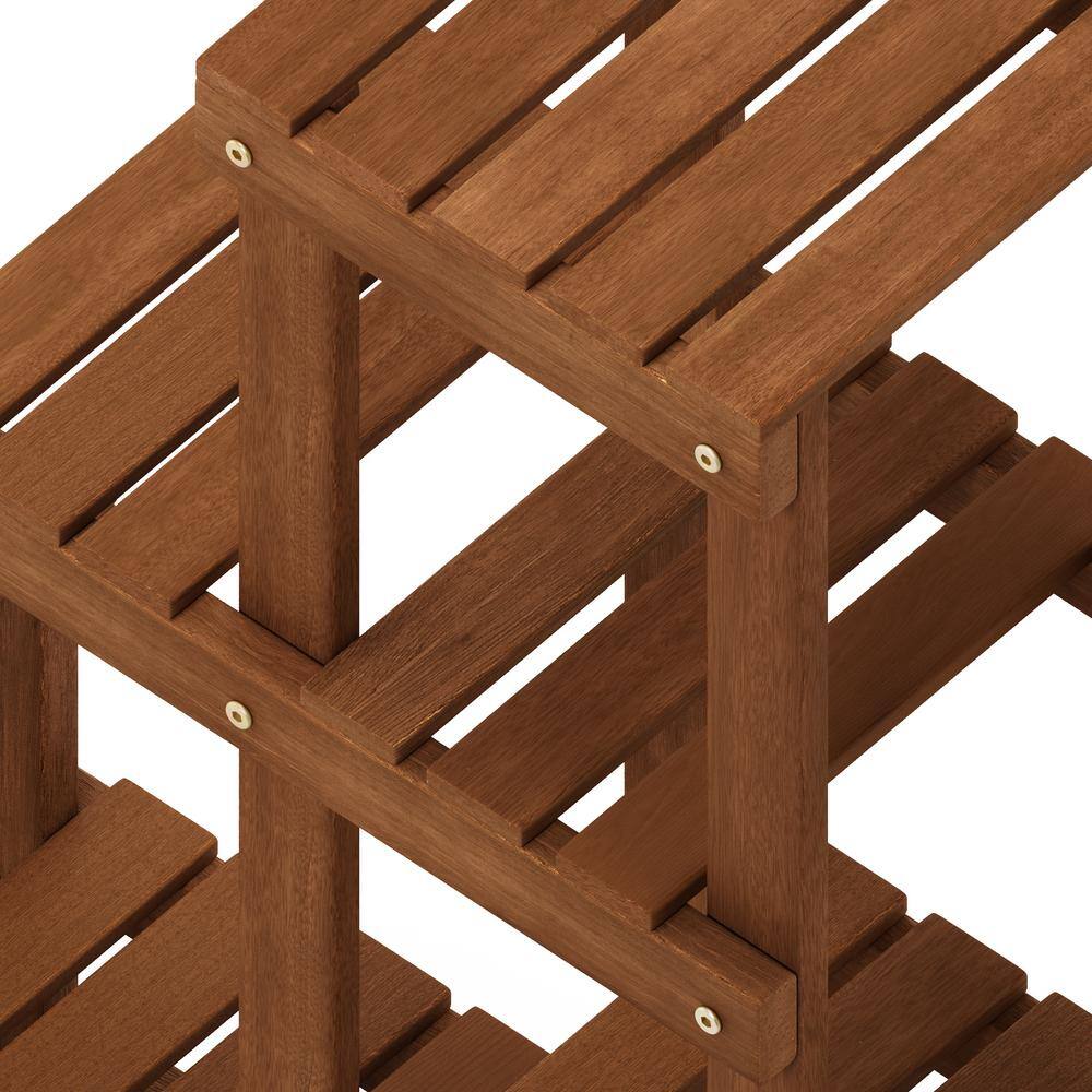 Tioman Coffee Finish 3-Tier Hardwood Plant Stand