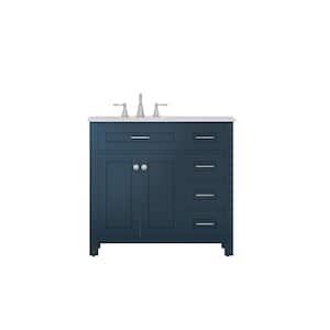 Norwalk 36 in. W x 34.2 in. H x 22 in. D Bath Vanity in Blue with Marble Vanity Top with White Basin