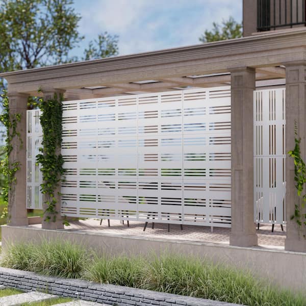 Lirago 72 in. x 47 in. White Privacy Screen Galvanized
