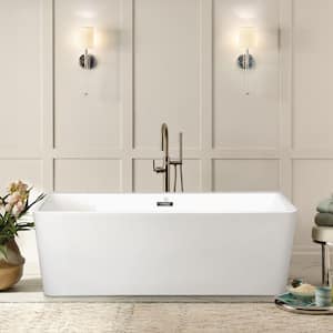 55 in. Acrylic Rectangular Flatbottom Alcove Freestanding Soaking Bathtub in White