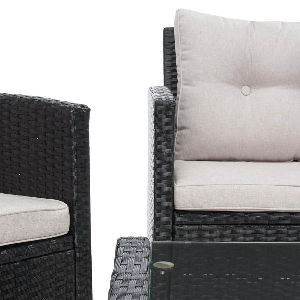 Vellor Black and Light Grey Wicker 4-Piece Patio Conversation Set