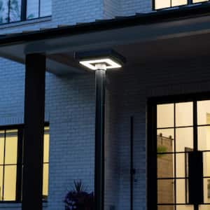Contemporary 1-Light Square Black Aluminum Modern Outdoor Waterproof Solar Lamp Post Light with 3-Colors Integrated LED