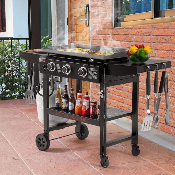 Royal Gourmet 28 in. 3-Burner Propane Gas Griddle in Black with
