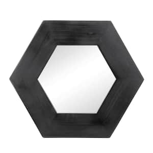 21.5 in. W x 18.5 in. H Solid Wood Frame Black Hexagon Mirror for Living Room Bathroom Hallway