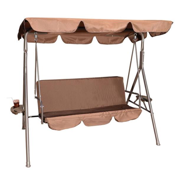 Flynama 3-Person Metal Outdoor Patio Swing Chair with Adjustable Canopy in Gray