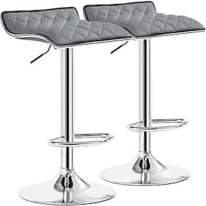 Adjustable & Rotatable Gray Metal 24.8 in. H Bar Stool with Modern Faux Leather and Metal Bar Stool Set of 2