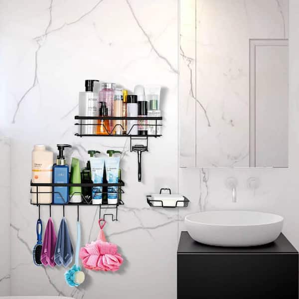 Dyiom Shower Hanger, Black Bathroom Hanger with Hooks for Shampoo Holder, Wall Hanger Shower Caddy in Black