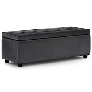 Hamilton 48 in. Wide Transitional Rectangle Storage Ottoman in Distressed Black Faux Leather