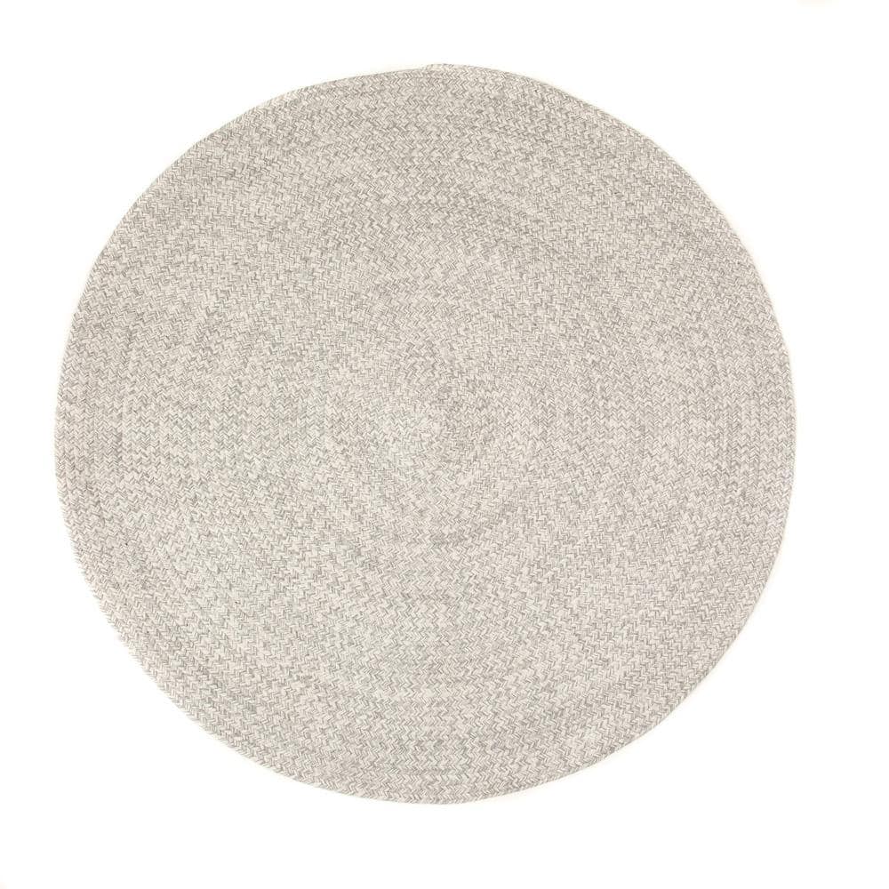 Super Area Rugs Braided Farmhouse Light Gray 4 ft. x 4 ft. Round Cotton ...