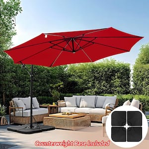 12 ft. Steel Cantilever Offset Patio Umbrella in Red with Weighted Base