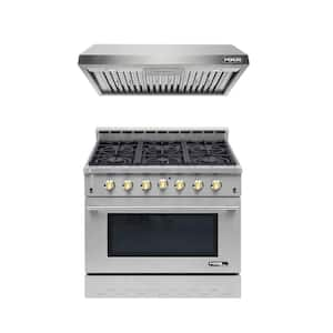 NXR Entree Bundle 36 in. 5.5 Cu. ft. Pro-Style Liquid Propane Range Convection Oven Range Hood in Stainless Steel and Black