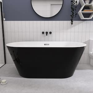 59 in. x 31.1 in. Acrylic Soaking Tub Flatbottom Free Standing Bathtub Chrome Anti-Clogging Drain in Glossy Black