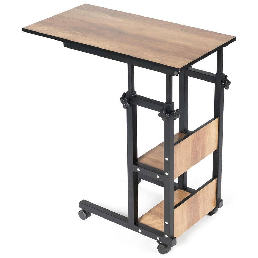 31.5 in. Brown Wood End Table C-Shape Mobile Snack End Side Sofa Laptop Table price history on PriceWatchPro