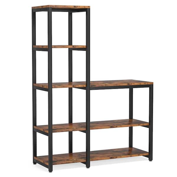 BYBLIGHT Melai Rusic Brown Bakers Rack with 5-Tier Storage Shelf, Bookcase Freestanding Microwave Oven Stand Kitchen Spice Rack