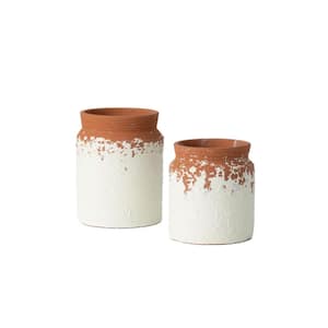 6" and 7.5" White Ceramic Speckled Container (Set of 2)