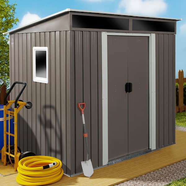 6 ft. W x 5 ft. D Metal Storage Shed Outdoor Tool Room with Windows and Transparent Plate, Gray (27.6 sq. ft.)