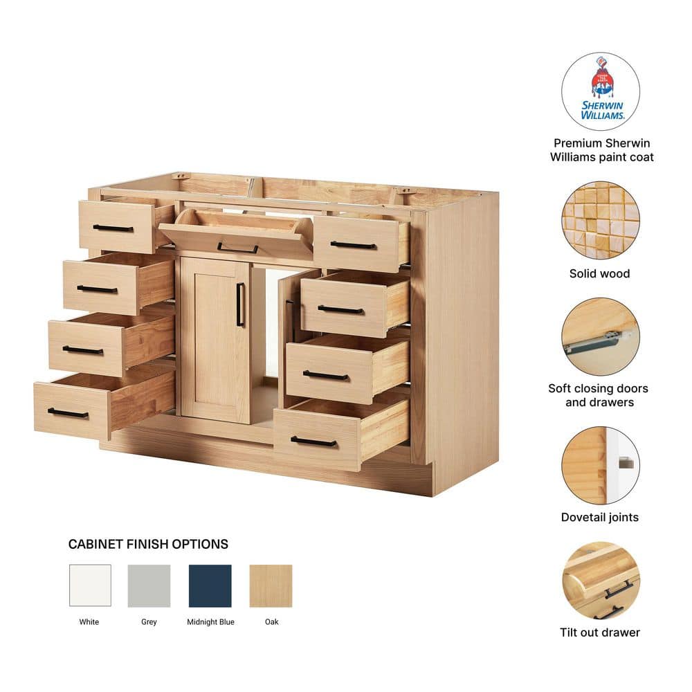 Hepburn 48" Light Brown Oak Bathroom Vanity Base