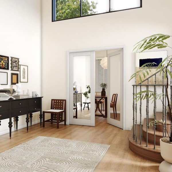 56 in. x 80 in. Full Lite, MDF Composite, White Primed, Mirrored Glass Pre-Assembled Panel Interior Door Slab