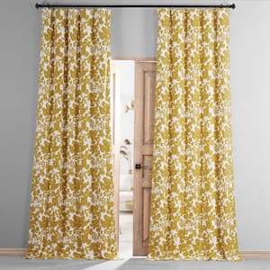 Fleur Gold Printed Cotton Blackout Curtain - 50 in. W x 108 in. L (1 Panel)