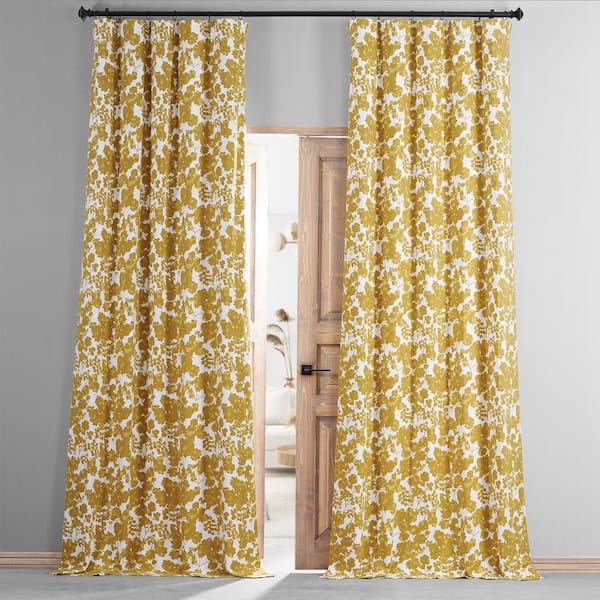Exclusive Fabrics & Furnishings Fleur Gold Printed Cotton Blackout Curtain - 50 in. W x 84 in. L (1 Panel)