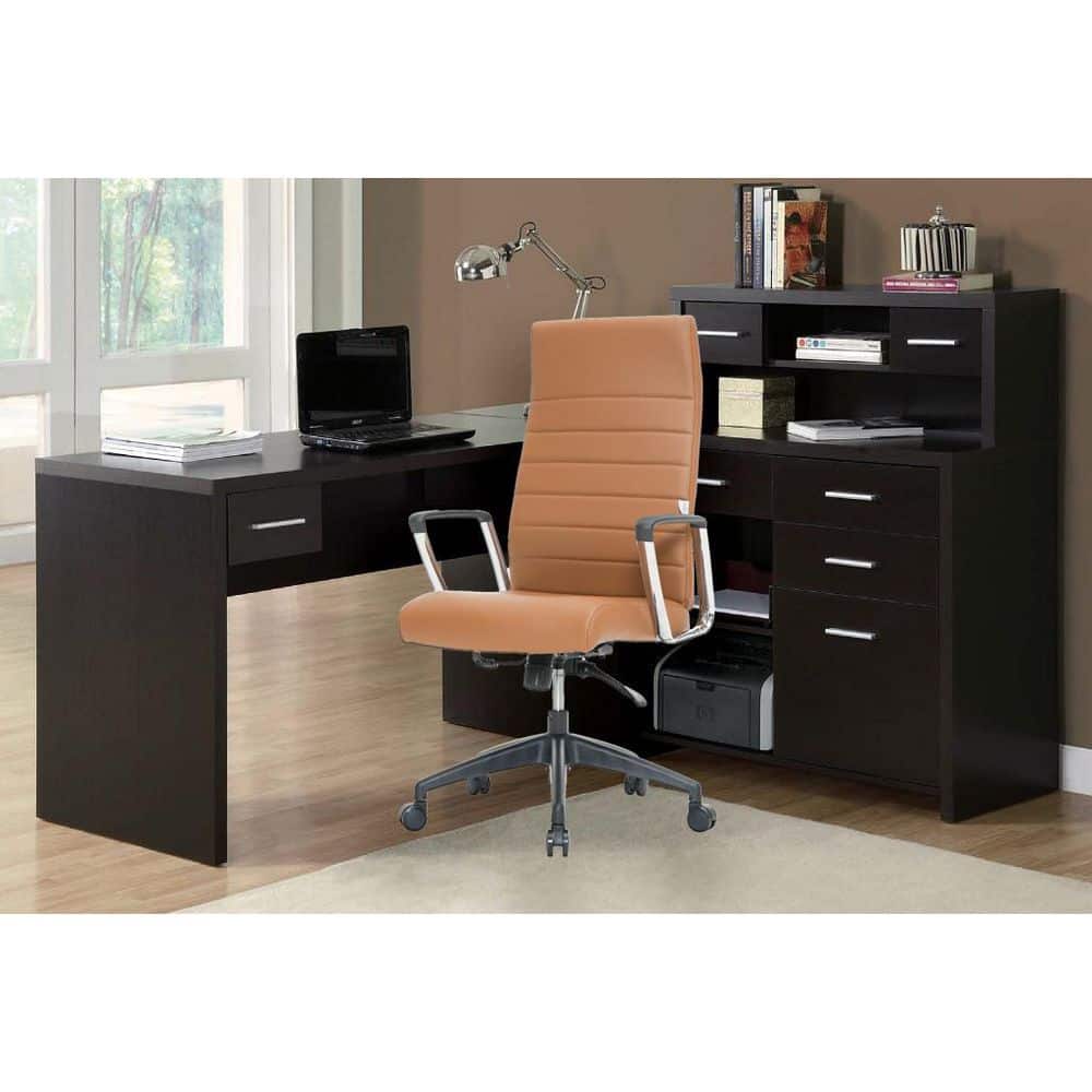 Hilton High-Back Swivel Leather Office Chair in Light Brown