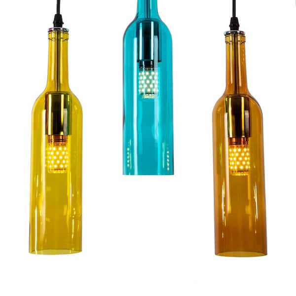 OUKANING 5-Light Black Retro Creative Wine Bottle Pendant