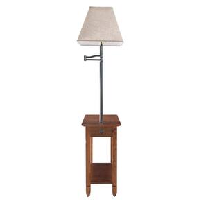 12 in. W x 24 in. D Rustic Oak Rectangle Rustic Slate Swing Arm Wood Lamp Table with Shelf, Wooden Top