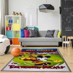 Mickey Mouse Touchdown Multi-Colored 4 ft. x 6 ft. Indoor Polyester Area Rug