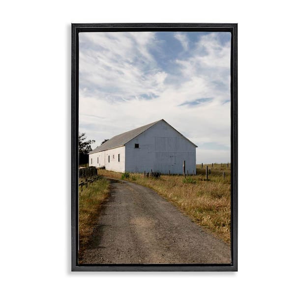 Stupell Industries Receding Road to Barn by Crystal Lynn Collins Black Floater Frame Nature Graphic Art Print 31 in. x 21 in.
