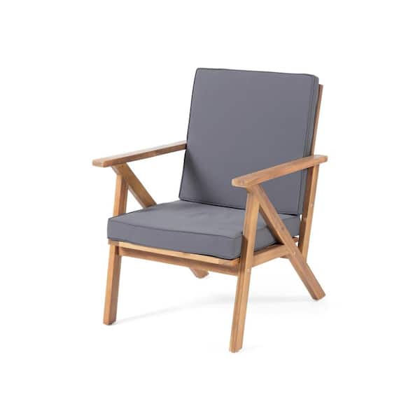 Panama Teak Finish 4-Piece Wood Outdoor Patio Conversation Set with Grey Cushions