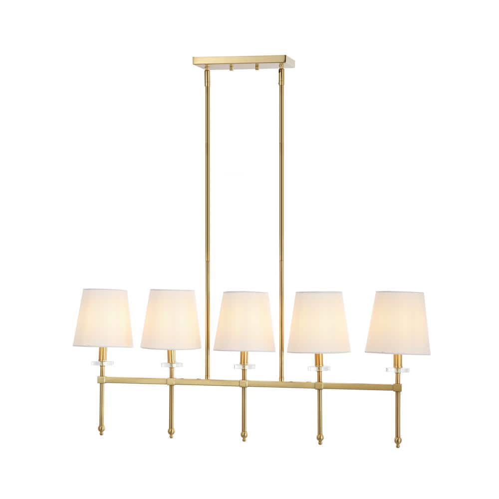 Sophie Classic 38.5" Brass Gold Linear LED Pendant with Ivory Linen Shades