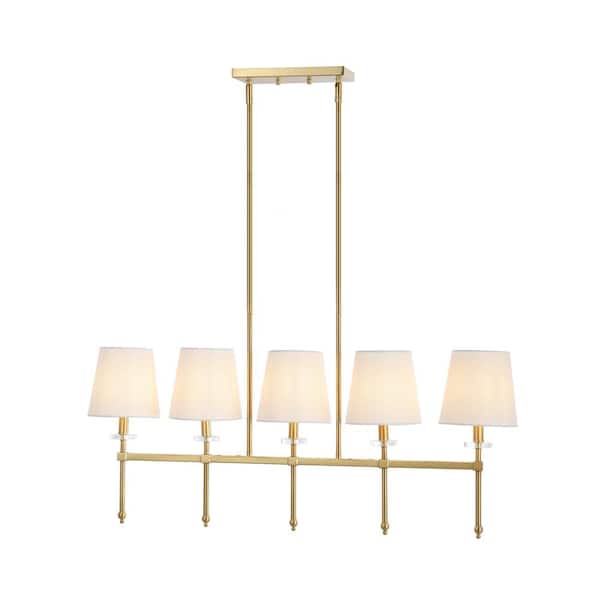 Sophie 38.5 in. 5-Light Modern Midcentury Iron Linear LED Pendant, Brass Gold